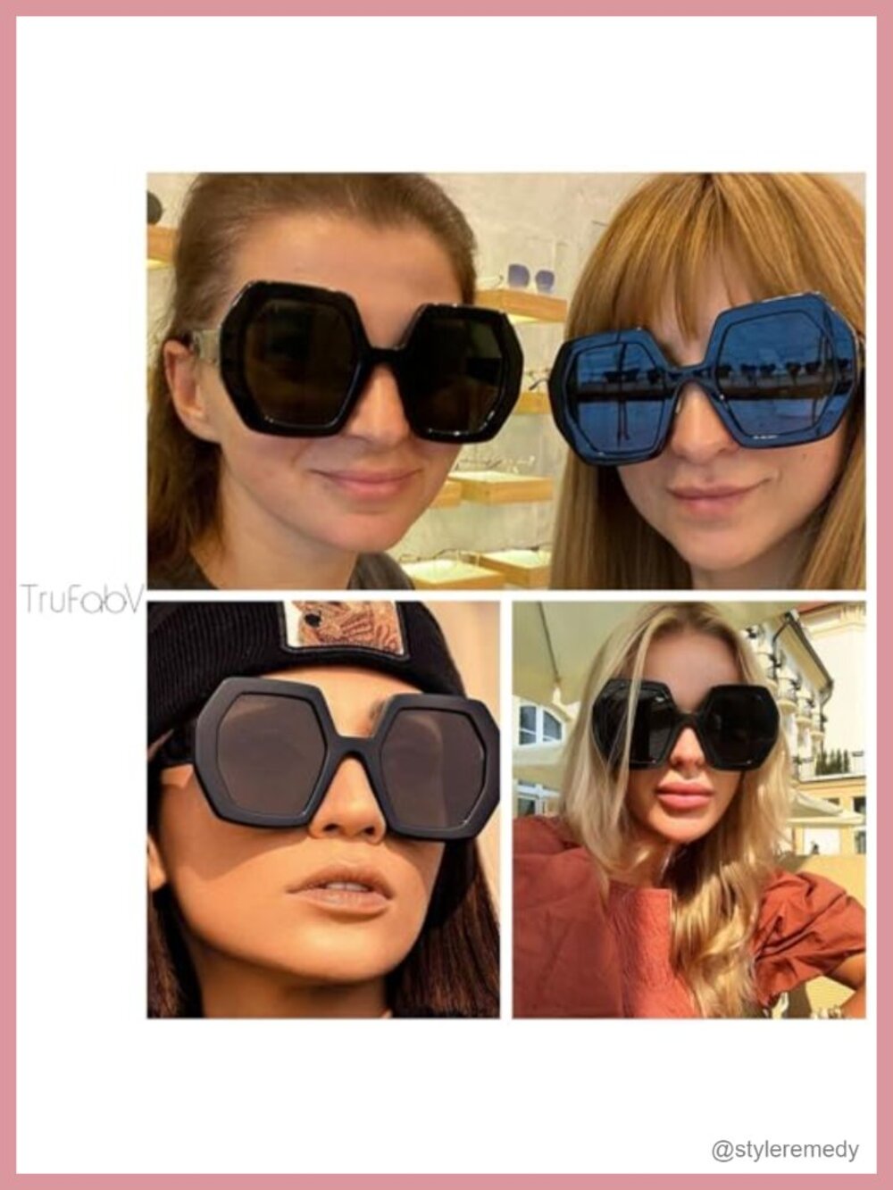 Retro 70s Oversized Hexagonal Sunglasses Women UV400 - Picture 3 of 6